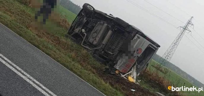 Wypadek busa na drodze Lipiany - Barlinek.