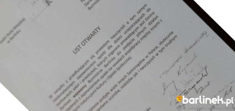 List otwarty do Burmistrza Barlinka. Podpisany przez grupę radnych.